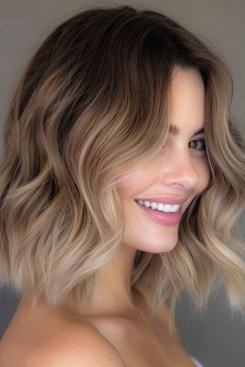 Wavy Lob with Balayage Highlights