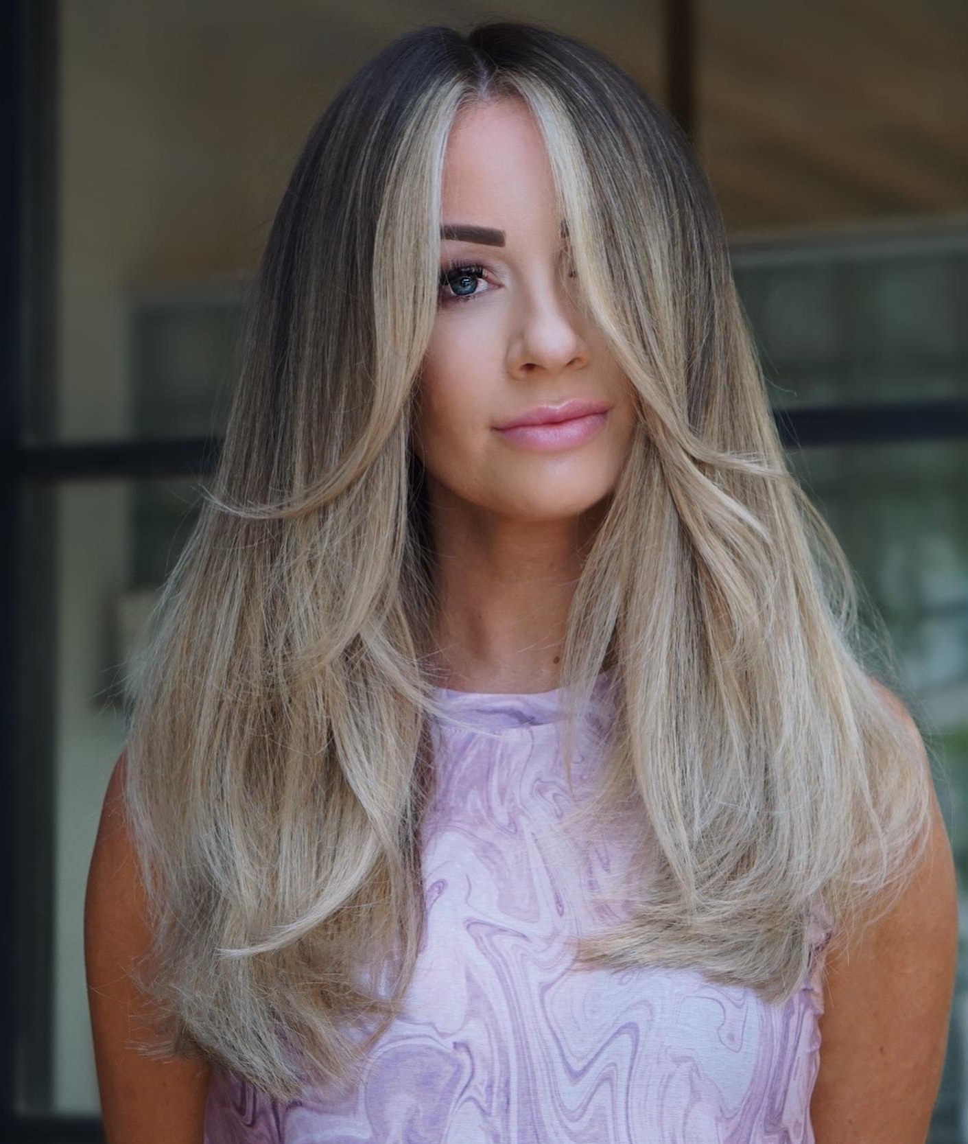 Ash Blonde on Long Hair with Face Framing Highlights