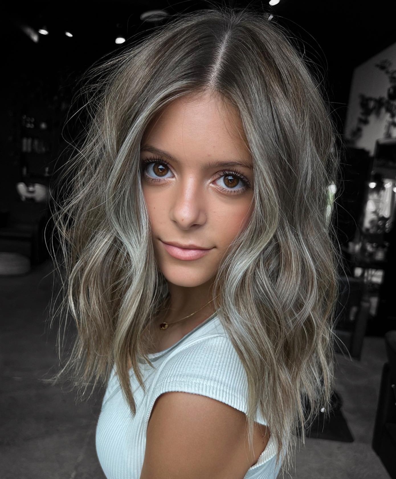 Ash Icy Blonde Color on Wavy Hair