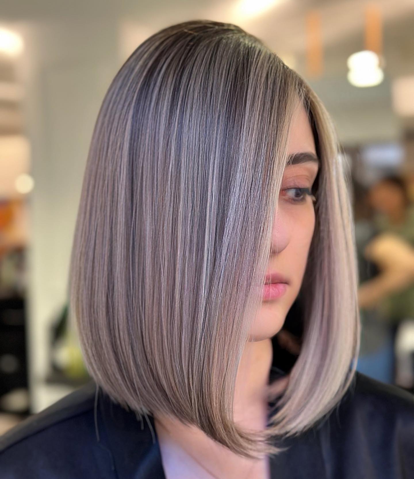 Ashy Mushroom Blonde Color on Bob Cut