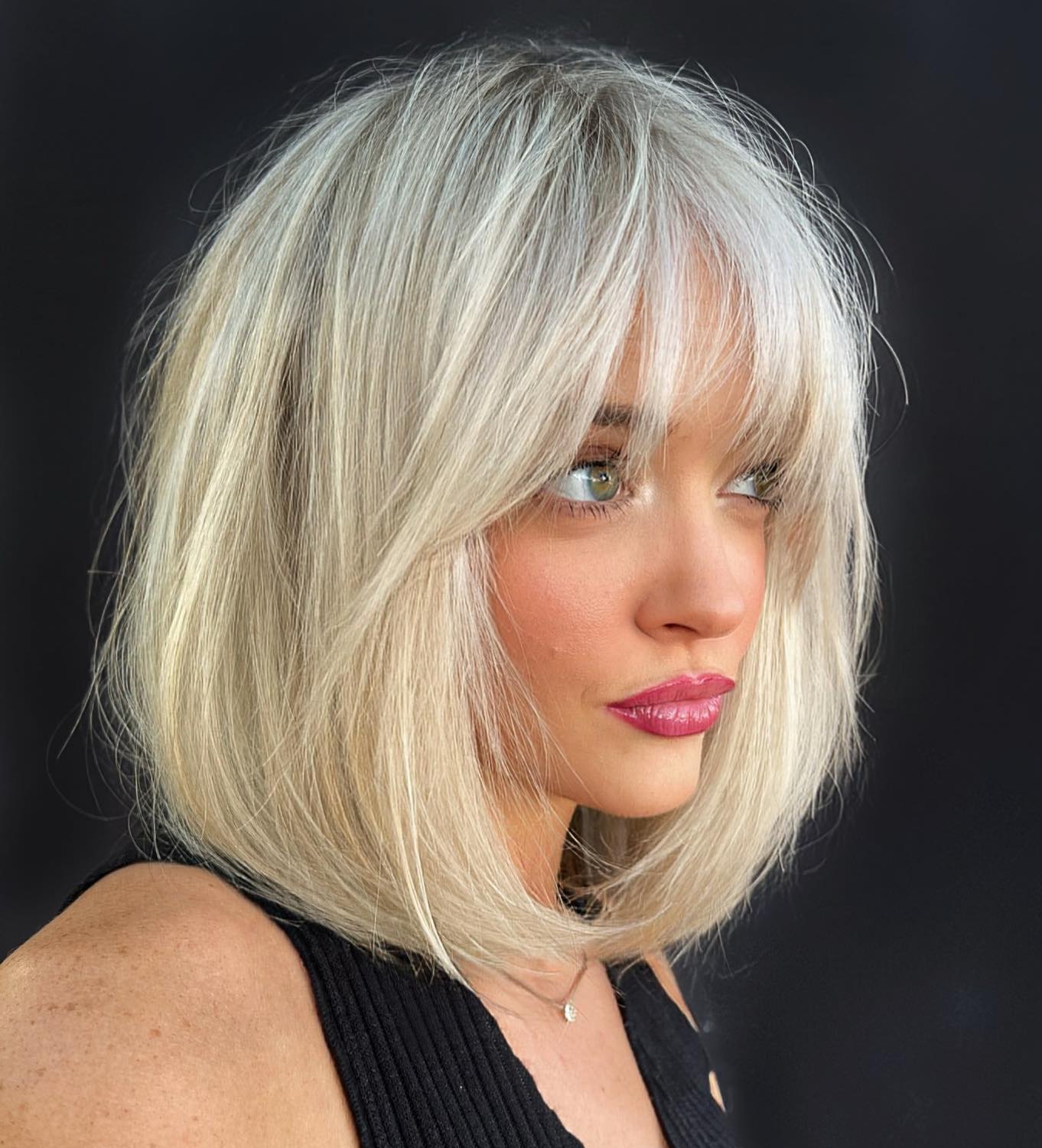 Ashy White Blonde Color on Bob Cut