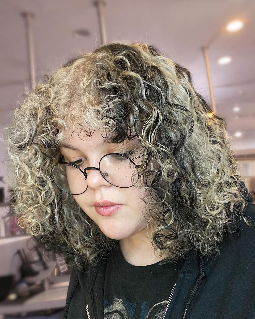 Block Colored Two Tone Curly Shag