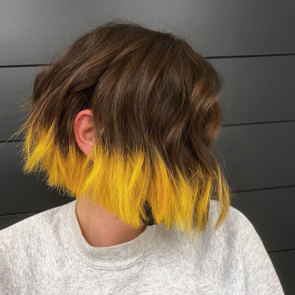 Bob with Yellow Dip Dye Color Block