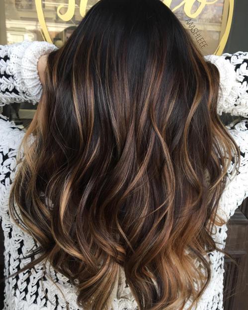 Caramel Balayage With Black Roots