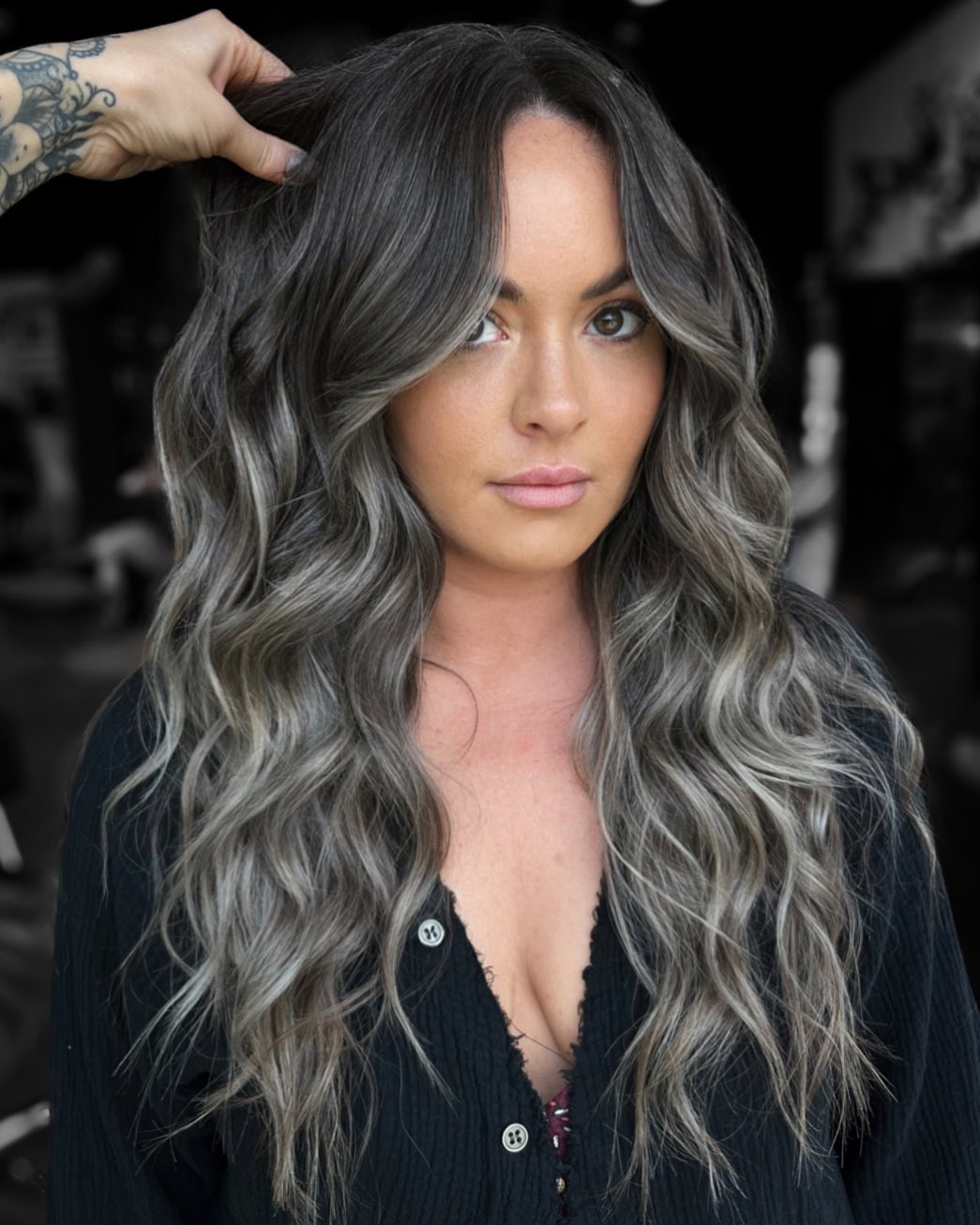 Dark Ash Blonde Color on Long Wavy Hair