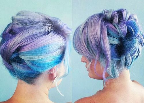 fancy updo for lavender and blue hair