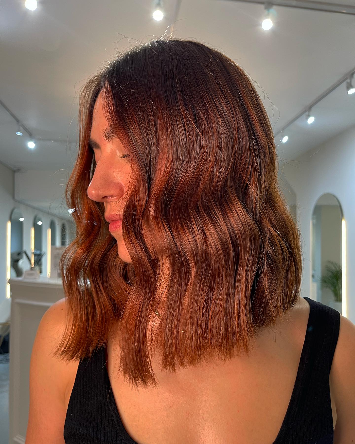 Ginger Balayage on Long Bob Cut