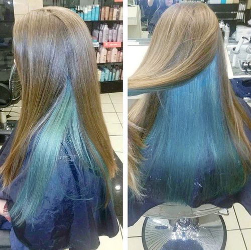 light brown and blue two-tone hair