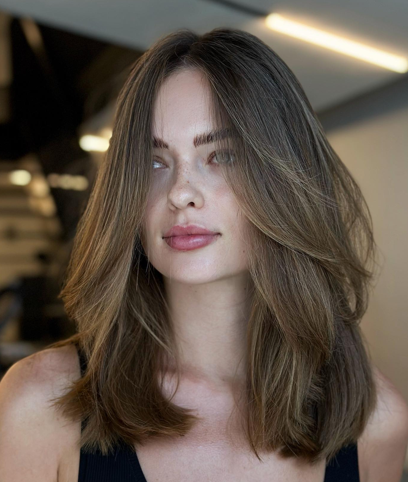 Light Brown Hair Color on Lob Cut