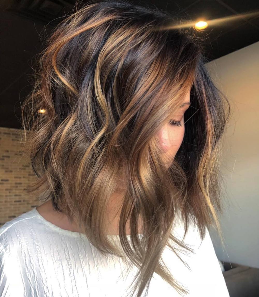 Long Brown Bob With Caramel Highlights