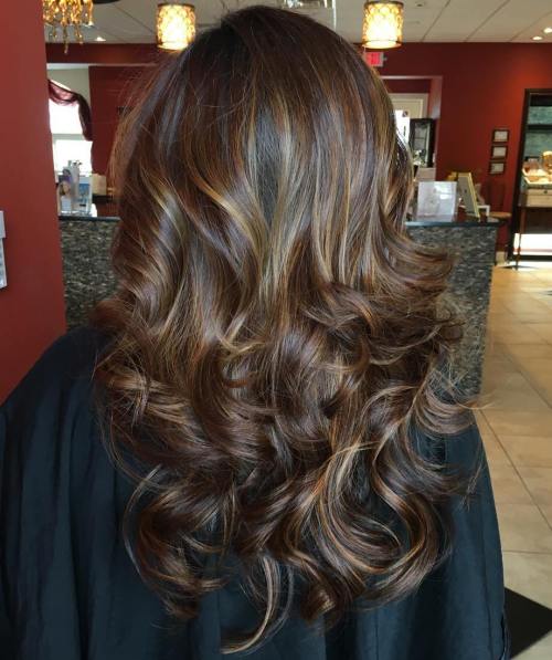 Long Brunette Hair With Golden Highlights