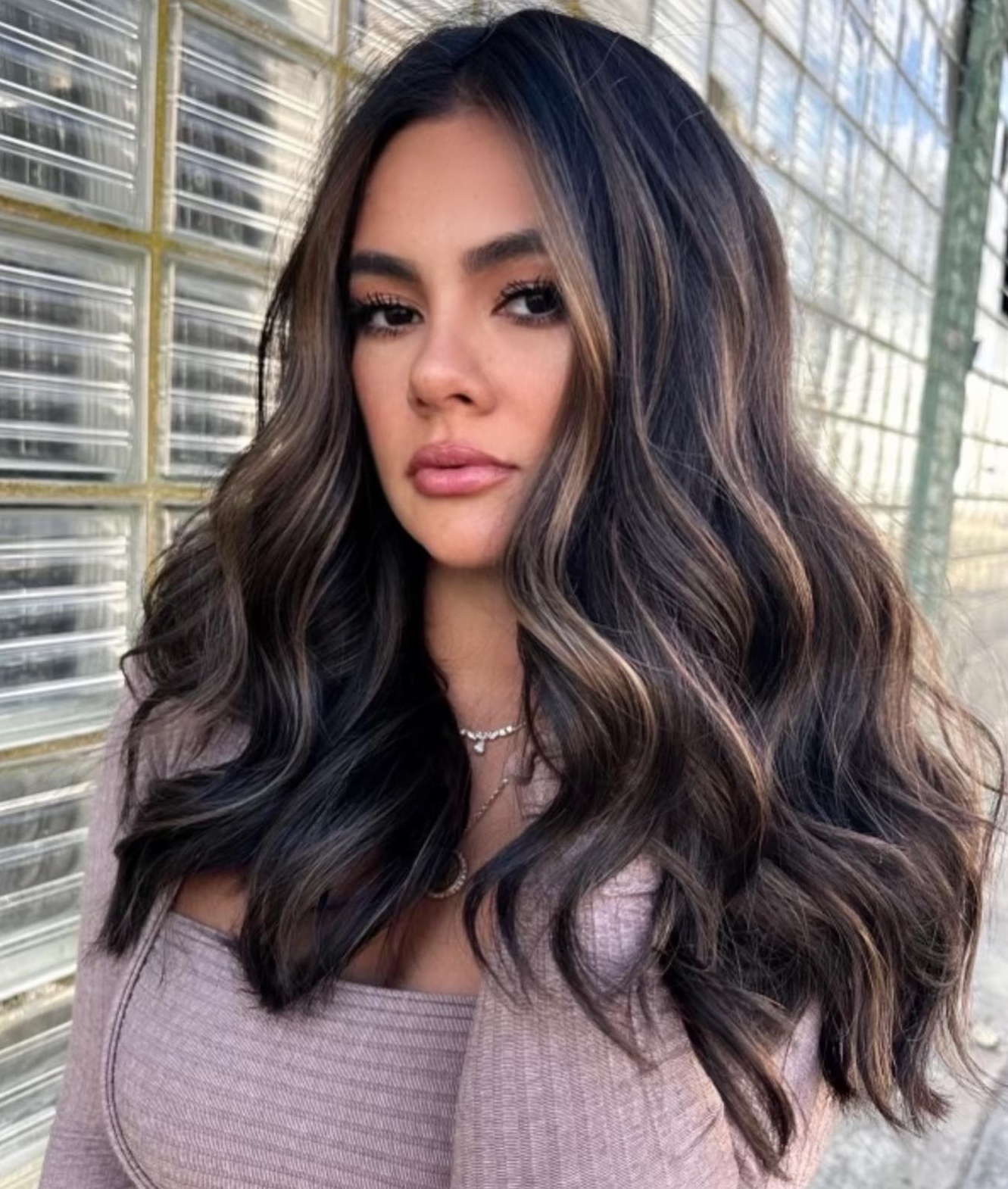 Long Dark Brown Hair with Blonde Highlights