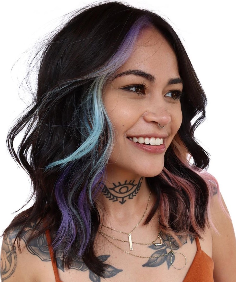 Medium Length Dark Hair with Pastel Color Block