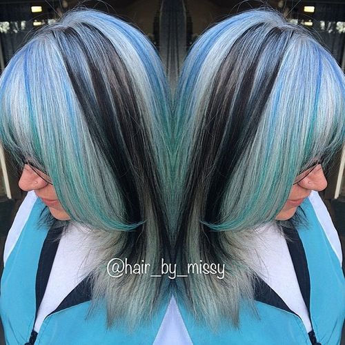 pastel blue hair with black lowlights