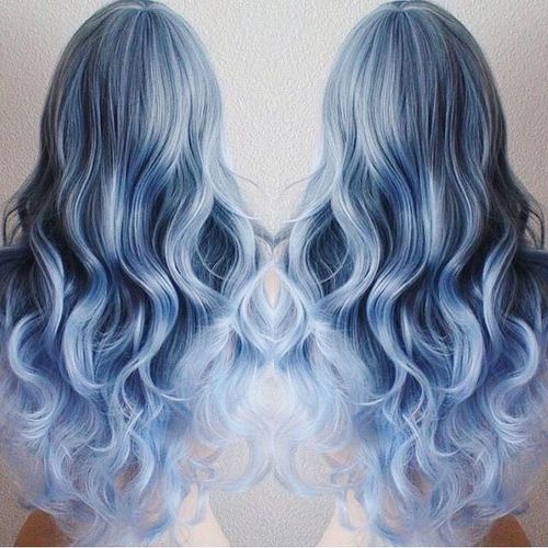 pastel blue ombre for long hair