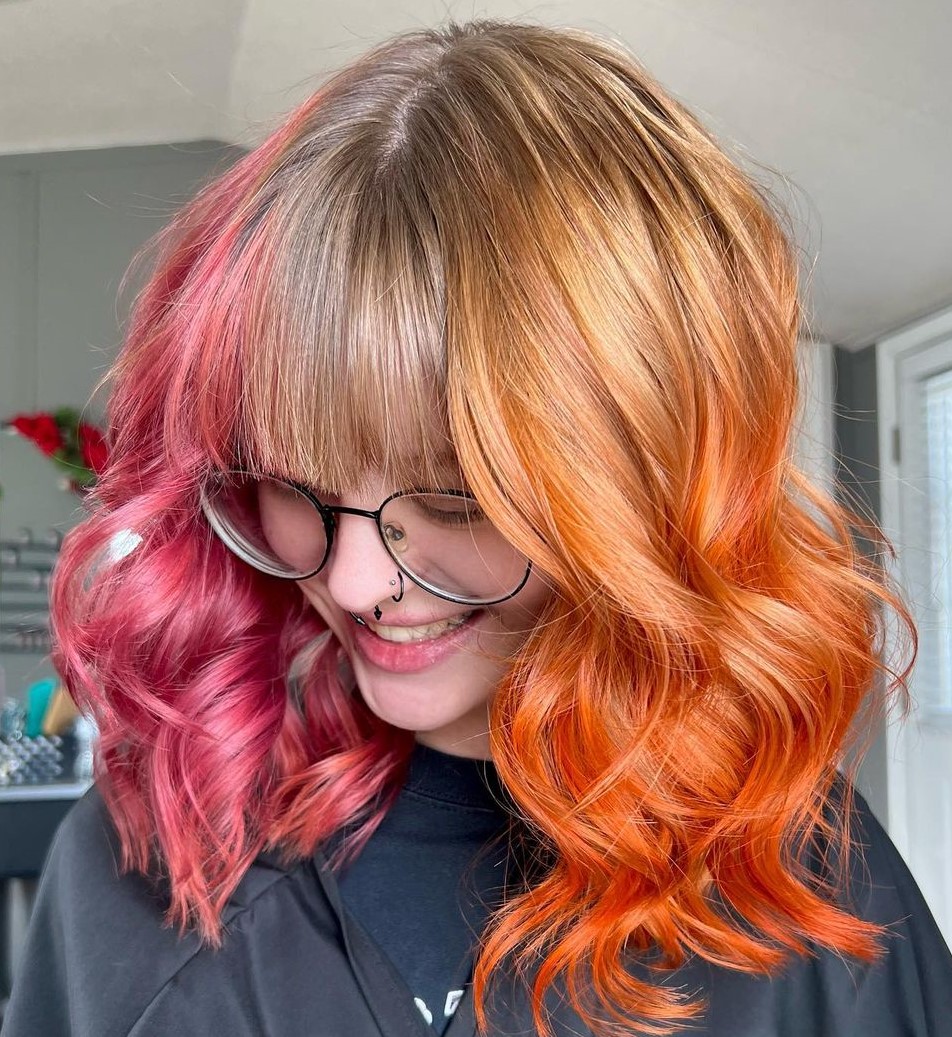 Pink and Orange Split Block Hair