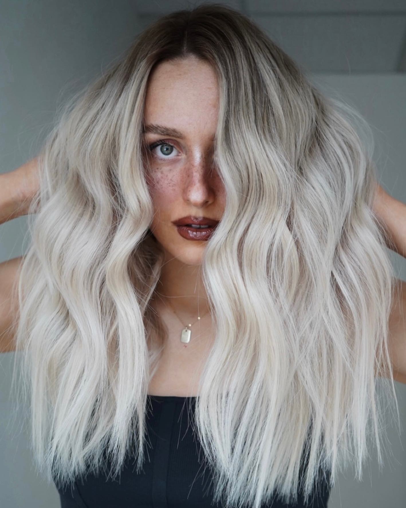 Platinum Ash Blonde with Dark Roots