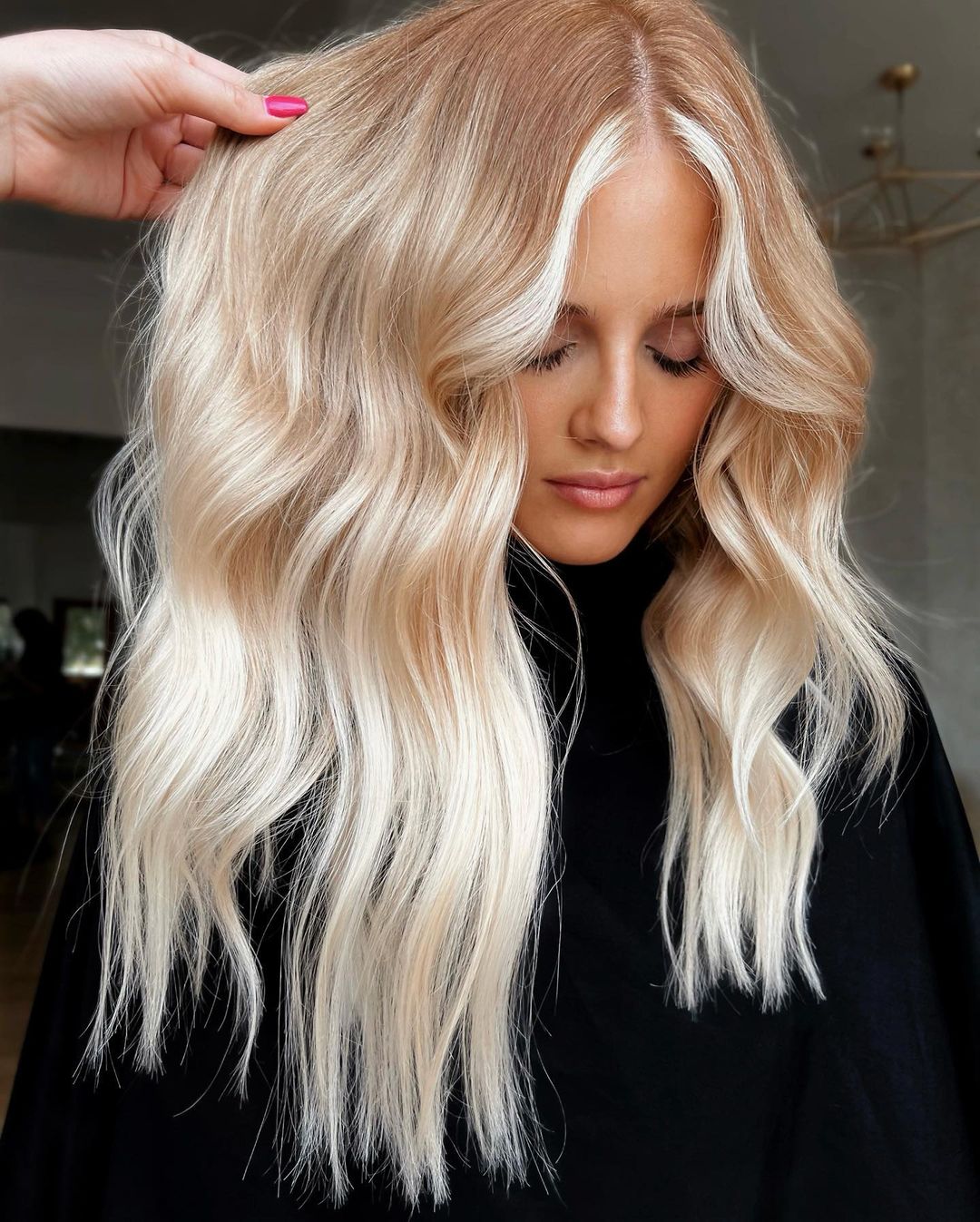 Platinum Hair with Strawberry Blonde Root Melt