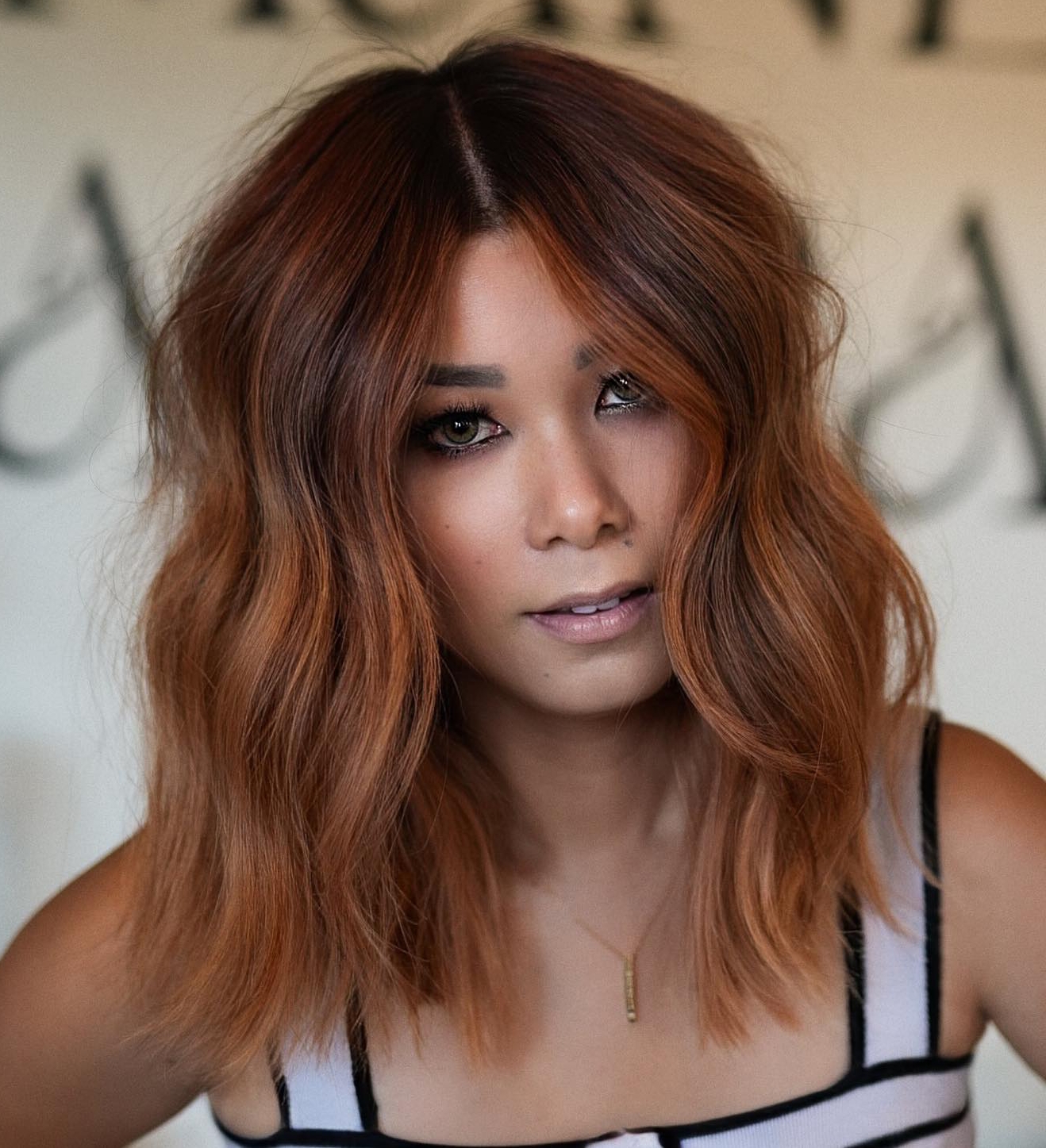 Reddish Brown Hair Color on Lob Cut