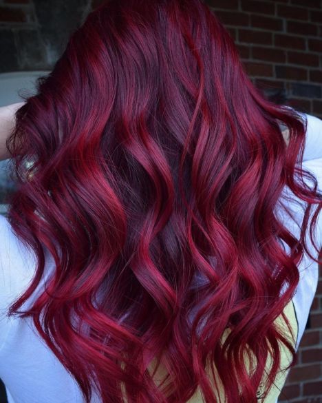 Ruby Red Ribbons on Burgundy Hair