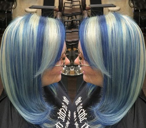 silver blonde hair with purple blue highlights