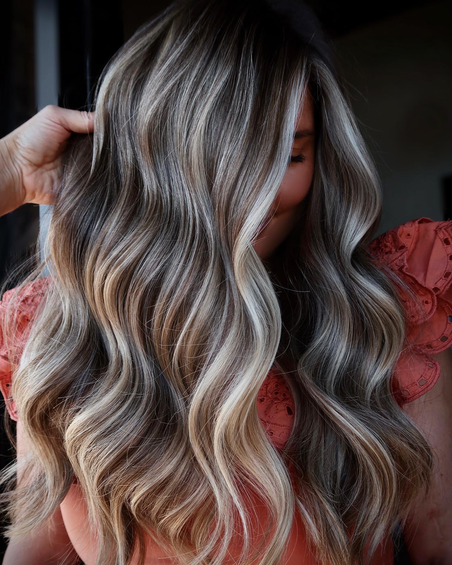 Smokey Dark Blonde on Wavy Hair