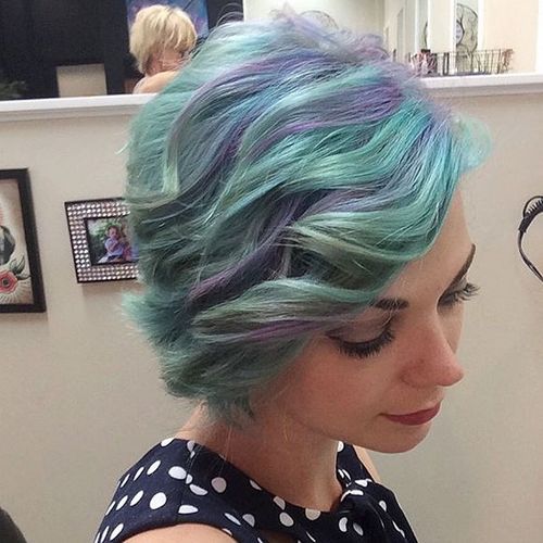 turquoise blue hair with lavender highlights