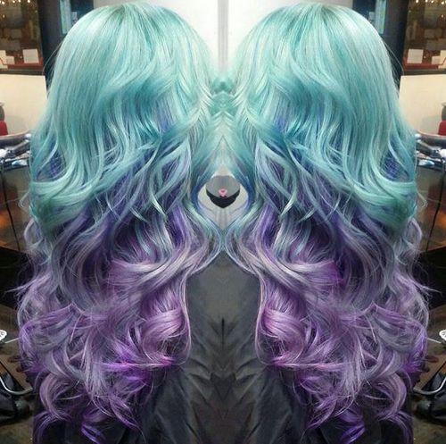 turquoise into lavender long ombre hair