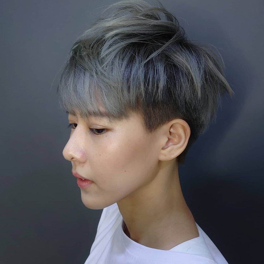 Cute Pixie Cut with Long Gray Layers