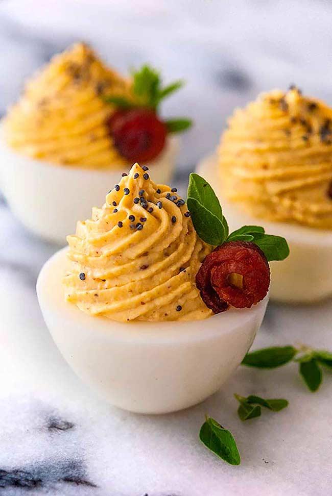 Deviled Eggs with Bacon Roses