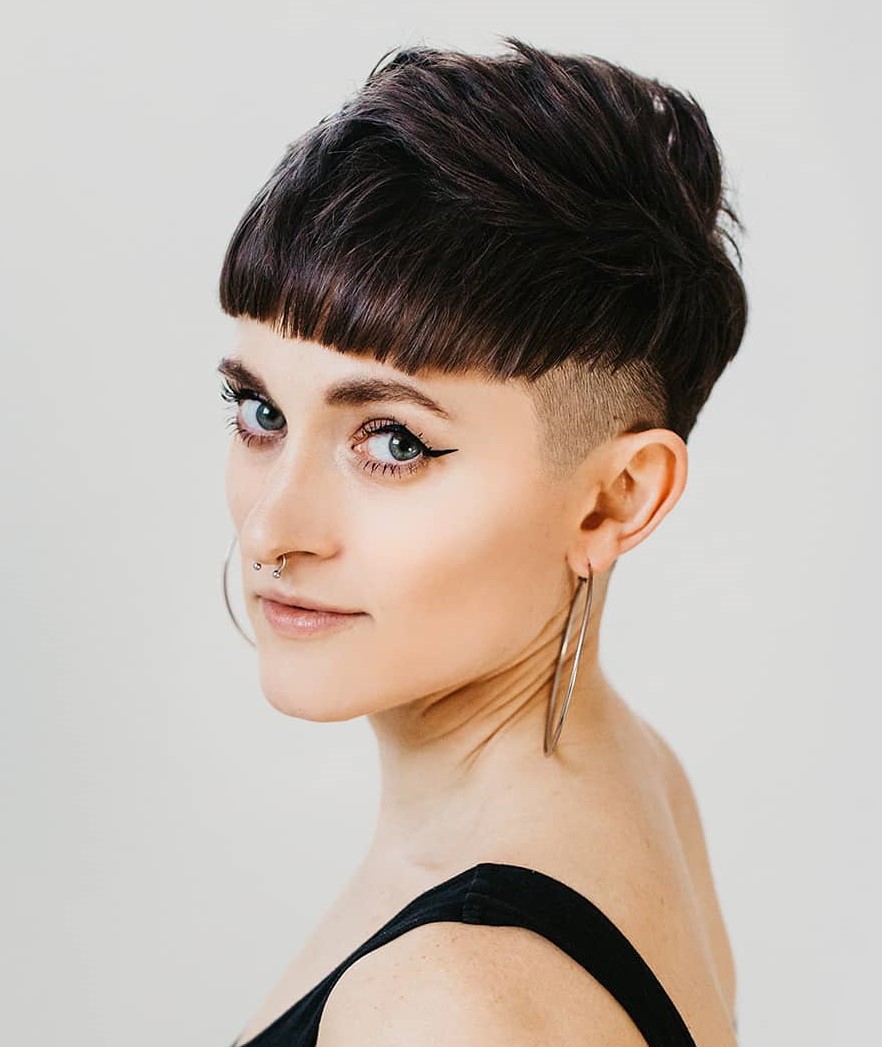 Feminine Pixie with Shaved Sides and Micro Bangs