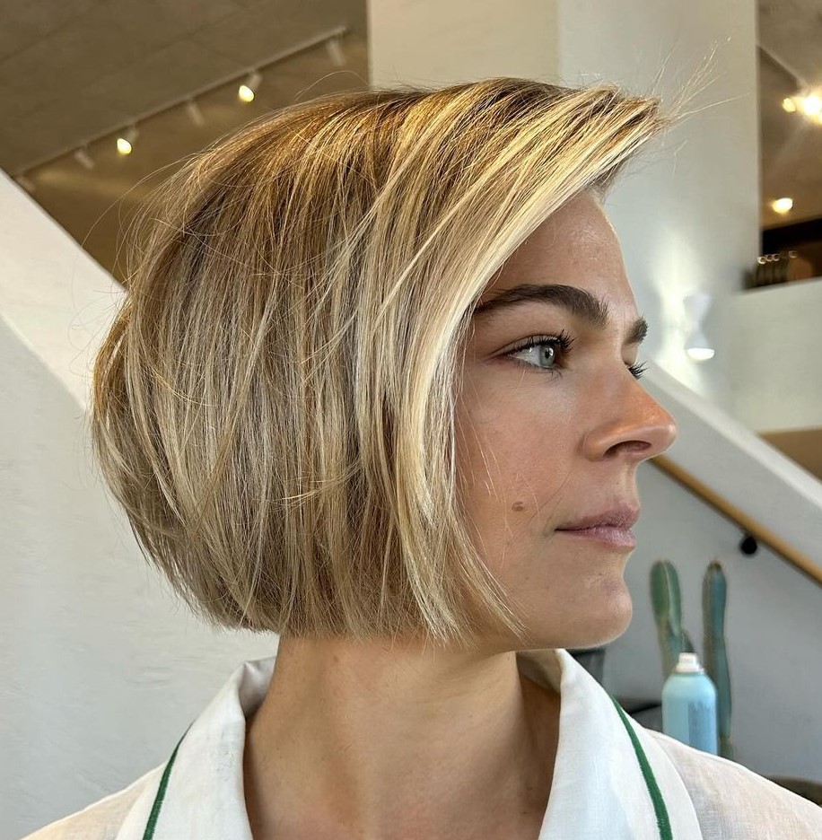 Golden Blonde Bob with Side Part