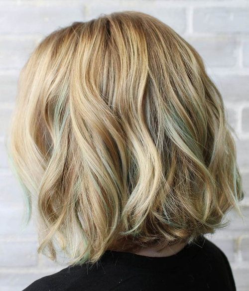 golden blonde wavy bob hairstyle