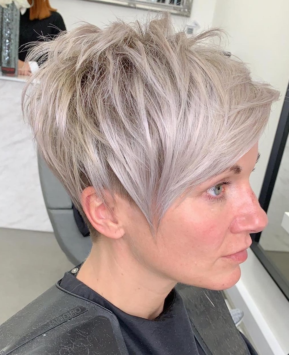 Long Platinum Pixie with Side Bangs