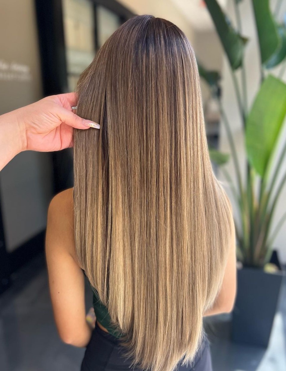 Long V-Cut Hair Balayage