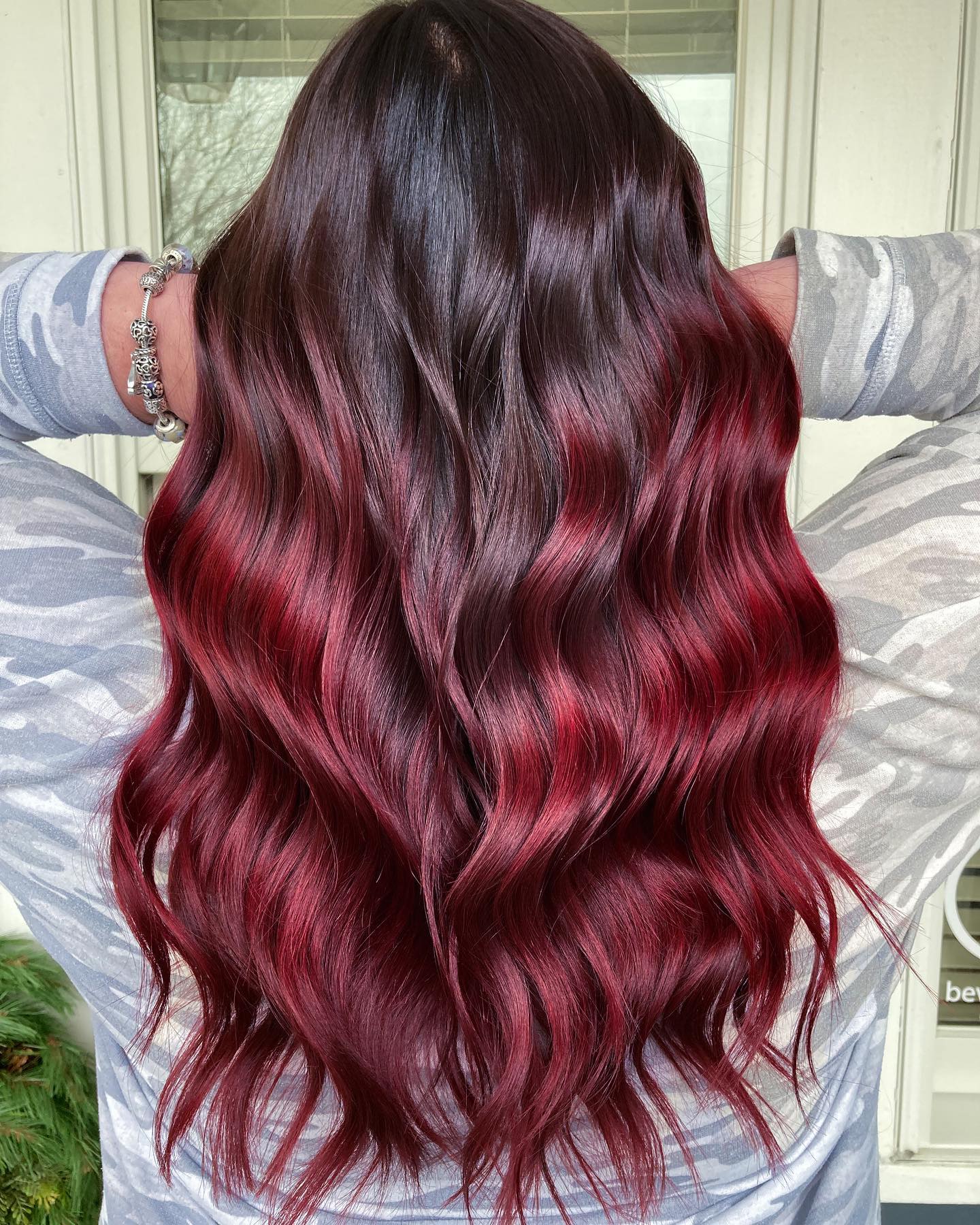 Long Wavy Brown to Red Ombre Hair