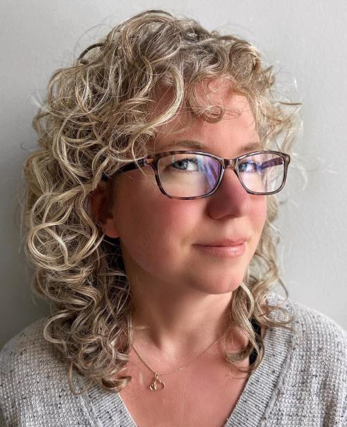 Medium Blonde Curly Style with Glasses