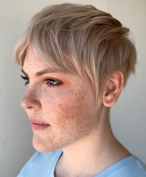 Medium Blonde Pixie with Curtain Bangs