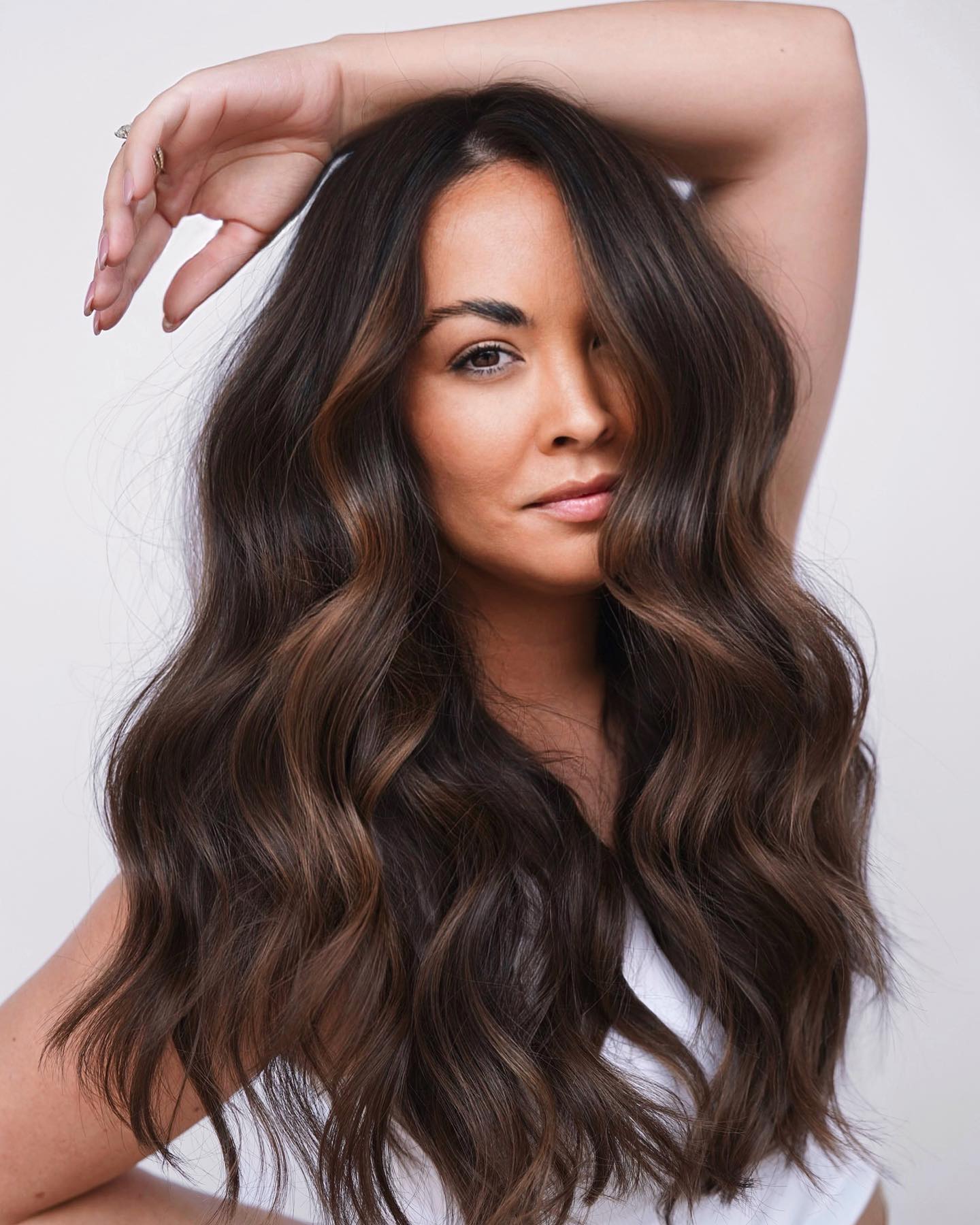 Natural Dark Hair with Dark Caramel Highlights