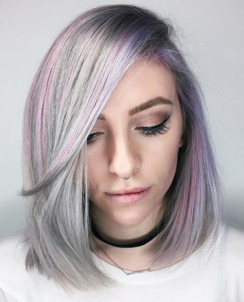 Pastel Lavender Bob With Bangs