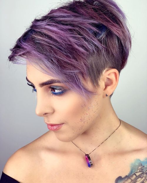 Pastel to Dark Purple Balayage on Undercut Pixie