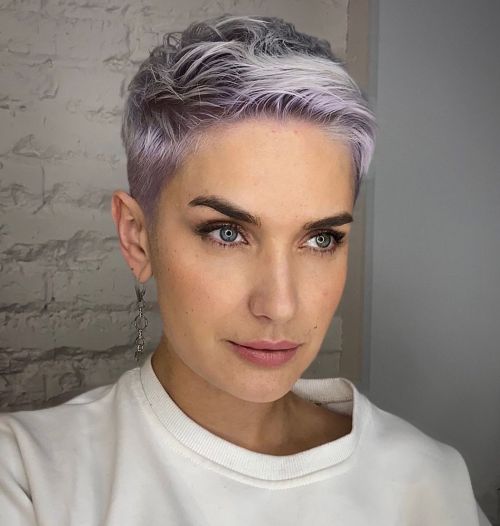 Platinum Short Haircut with Lavender Shades