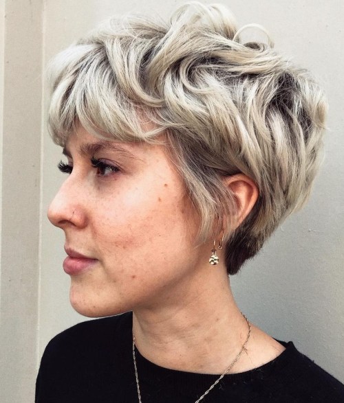 Rooted Metallic Blonde Pixie for Thick Hair