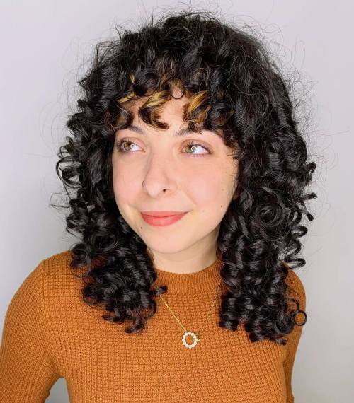 Shiny Black Curls with Blonde Accents