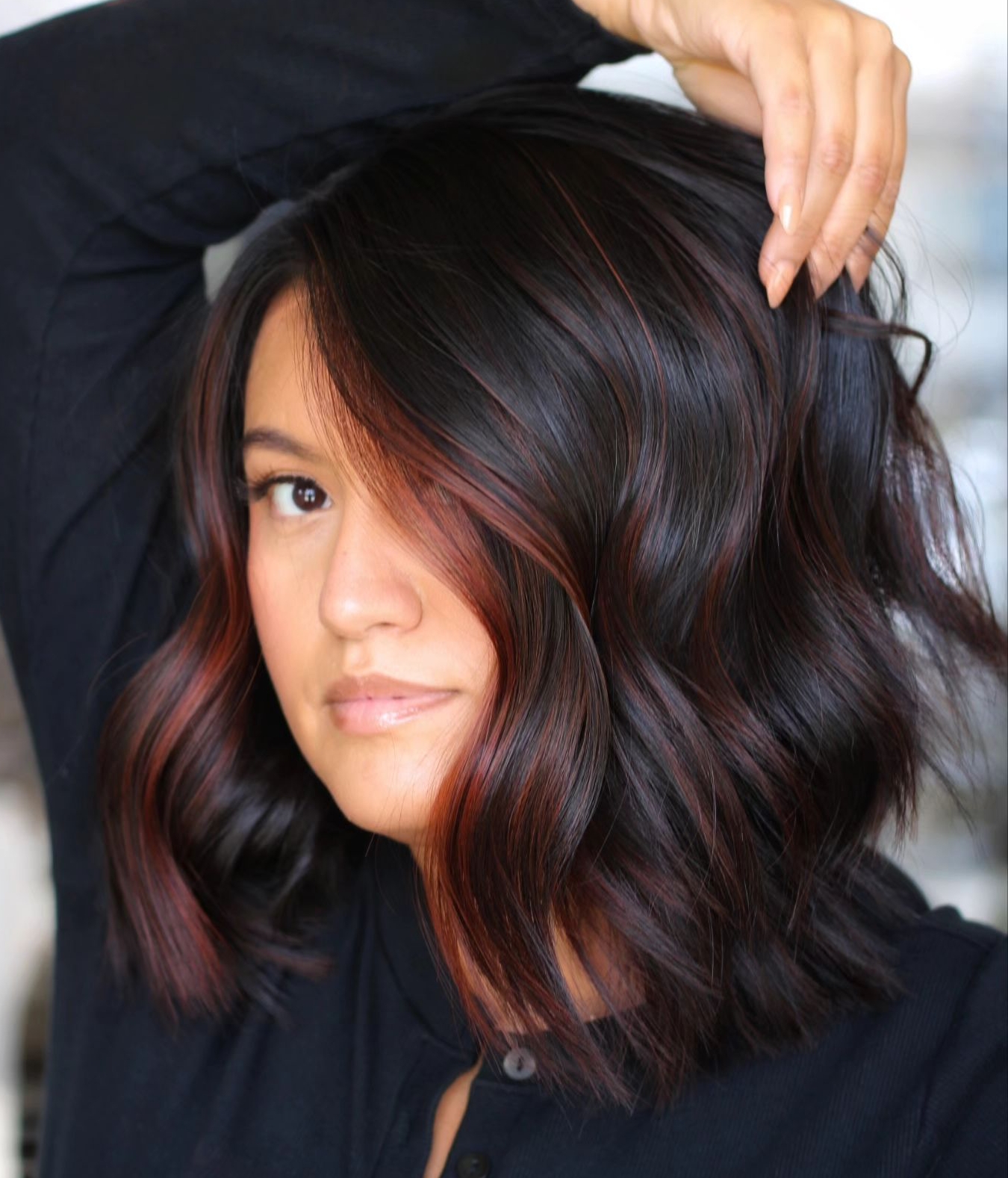 Short Dark Brown Hair with Mahogany Highlights