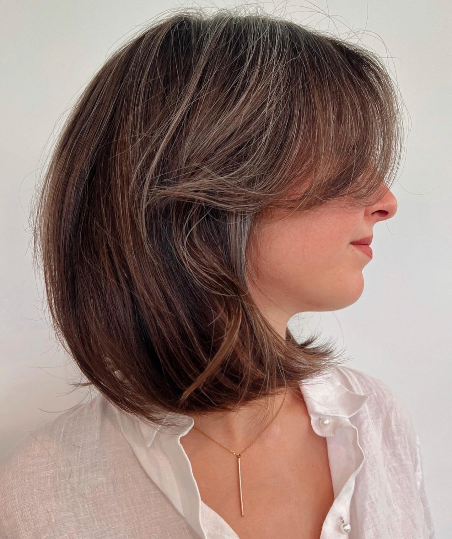 Short Dark Brown Hair with Thin Highlights