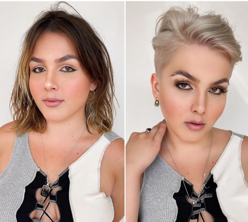 Shoulder Length Hair Short Platinum Blonde Before and After