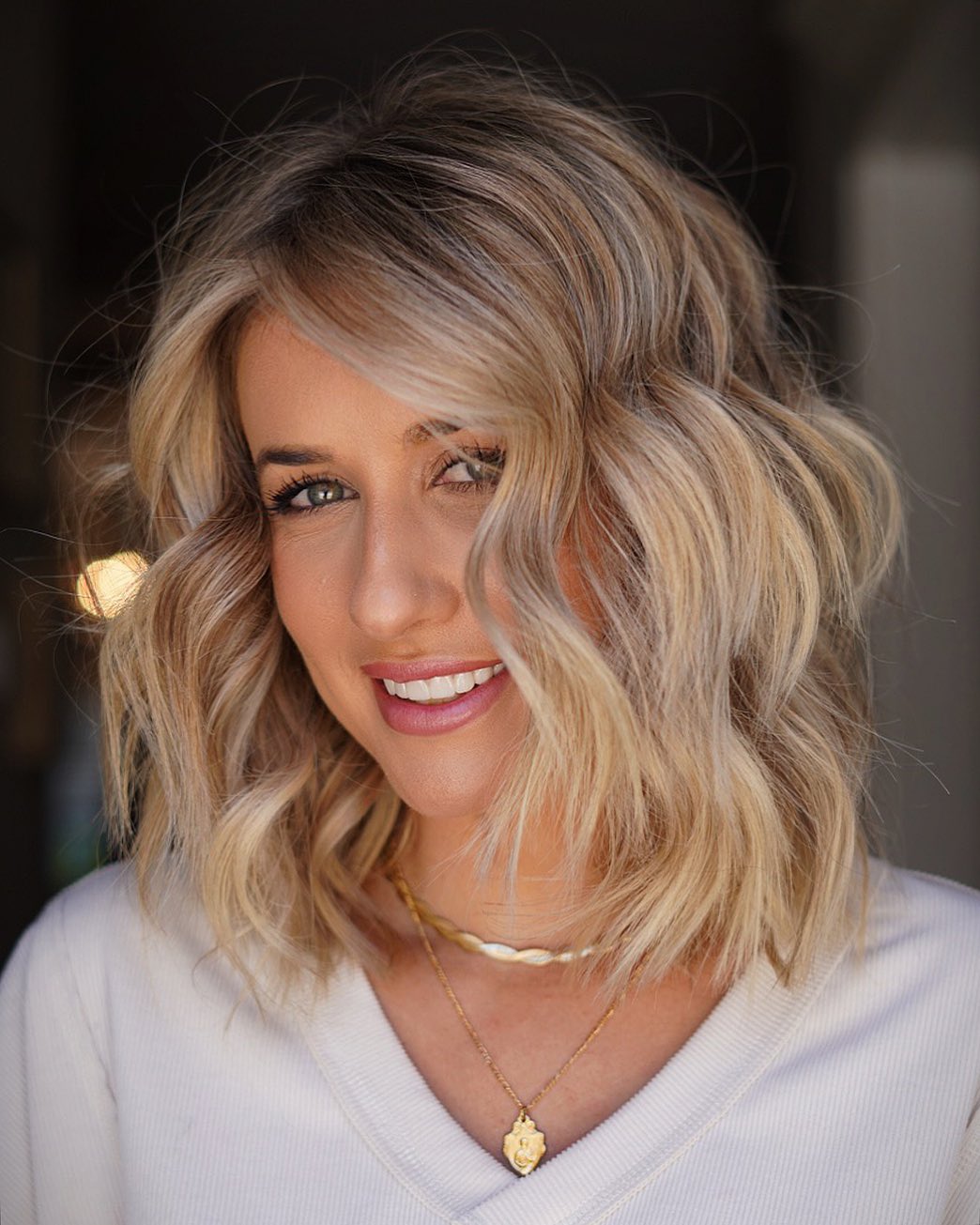 Shoulder Length Warm Blonde Bob