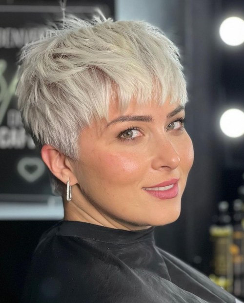 Textured Blonde Pixie with Straight Bangs