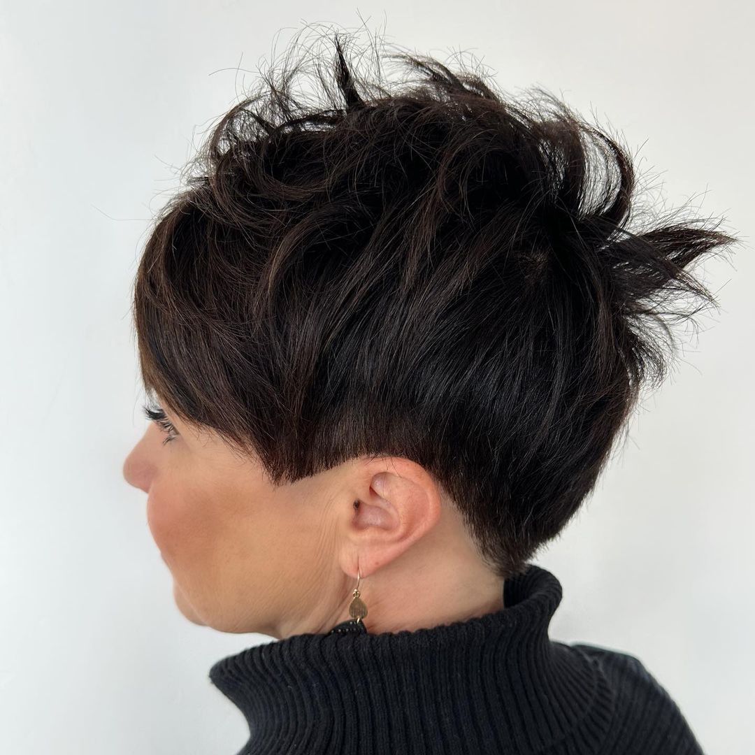 Thick Brown Pixie with Spiky Layers